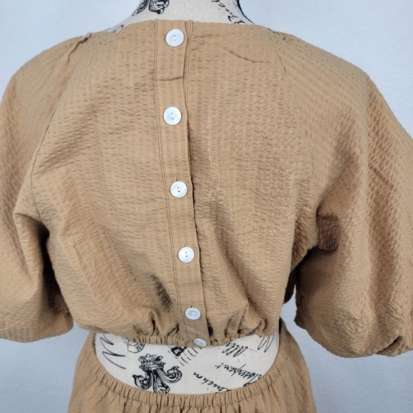 Madewell Dress Small Seersucker Puff Sleeve Cutout NF870 Brown NEW - Picture 6 of 10